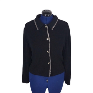 Lane Bryant 22 black/tan button up long sleeve stretch  cardigan classic sweater